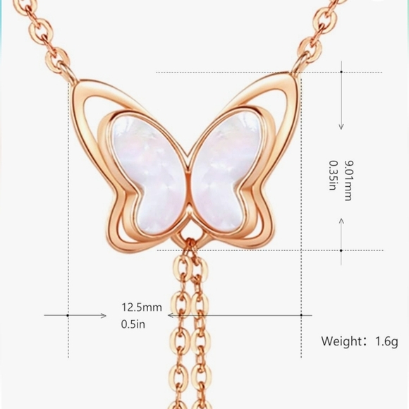 WDM Butterfly Pendant Sterling 925 White Gold Plated Adjustable Chain with CZ - Picture 3 of 9